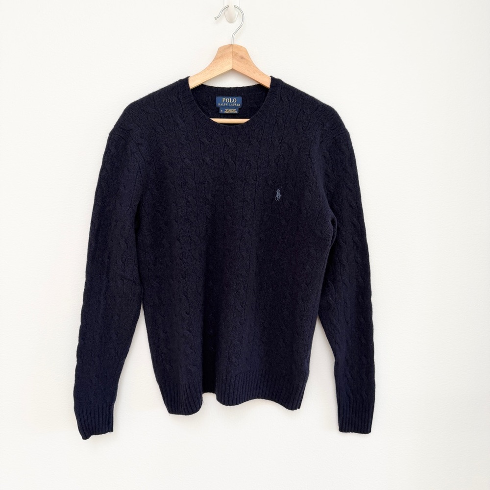 Vintage 90s Polo by Ralph Lauren Men's Navy Crewneck Sweater